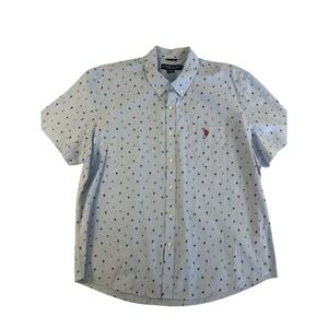 U.S Polo Assn Short Sleeve Collared Blue Button Up Geometric Palm Tree Shirt 2XL